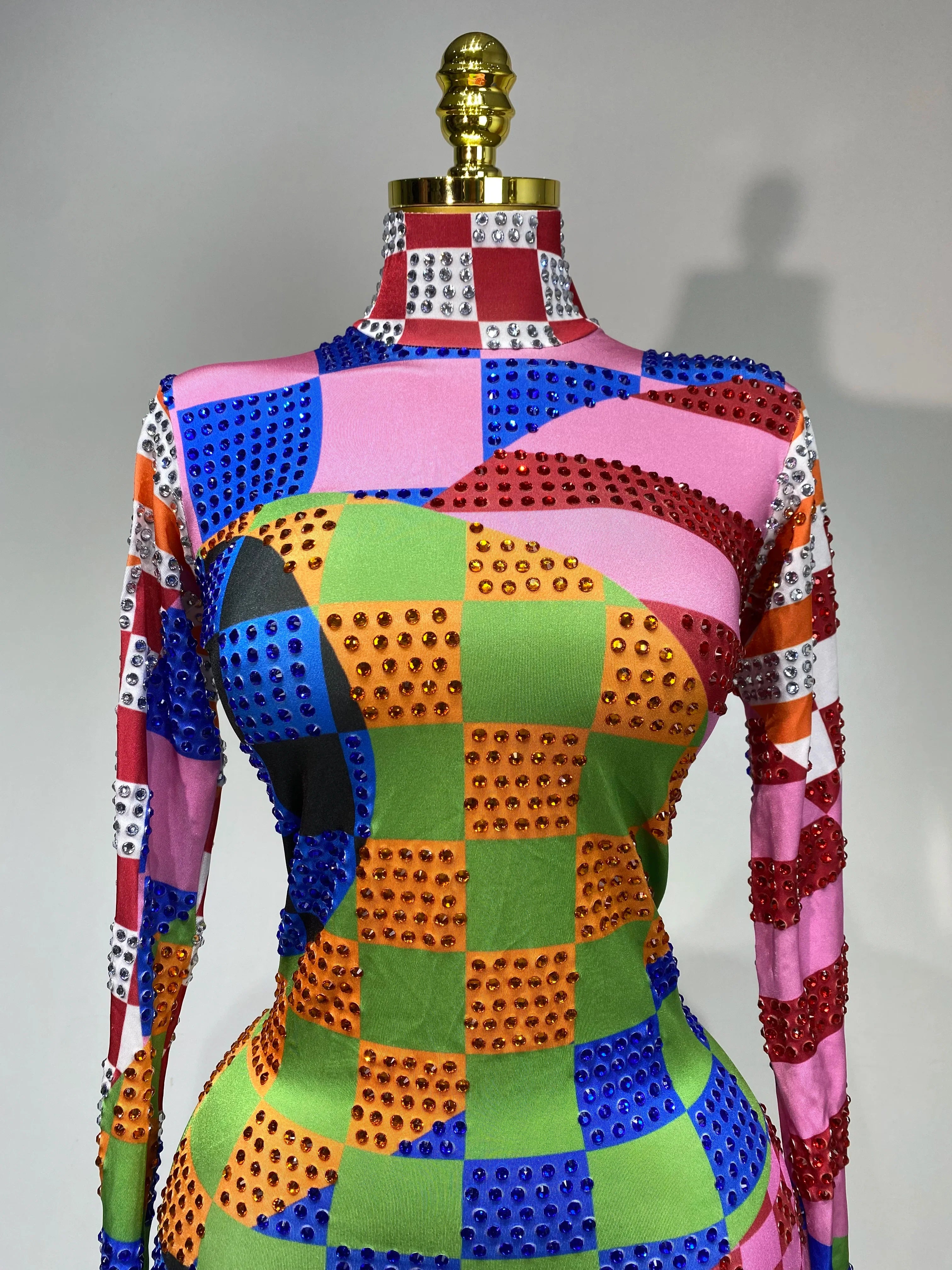 Colorful Print Rhinestone Jumpsuit