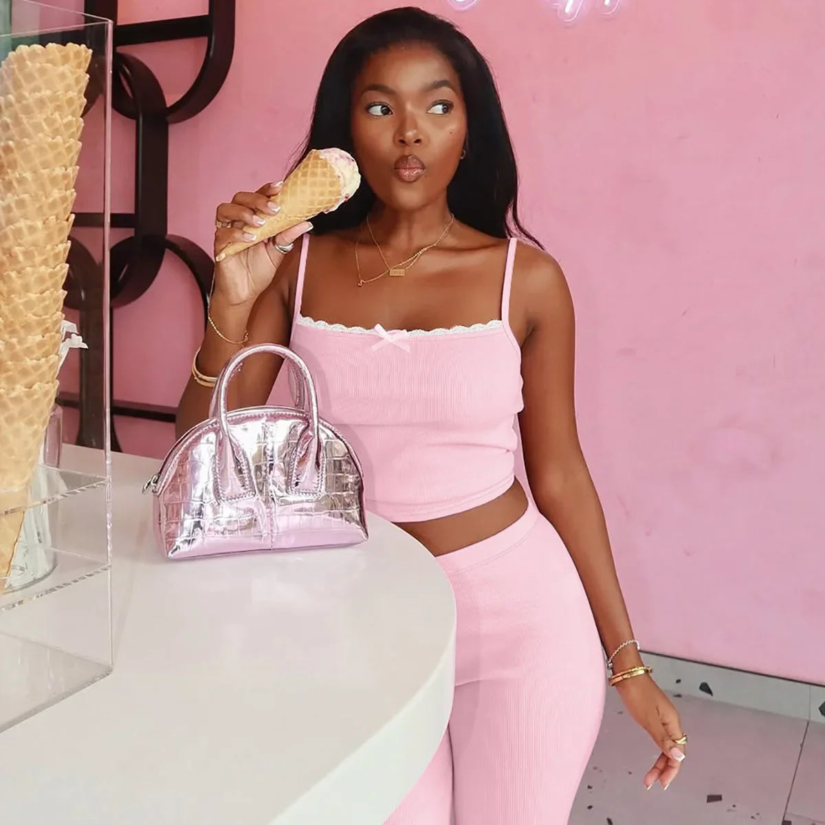 Barbie Pink Knit Pants Set