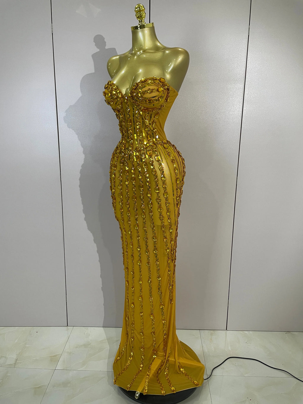 Golden Mesh Maxi Dress