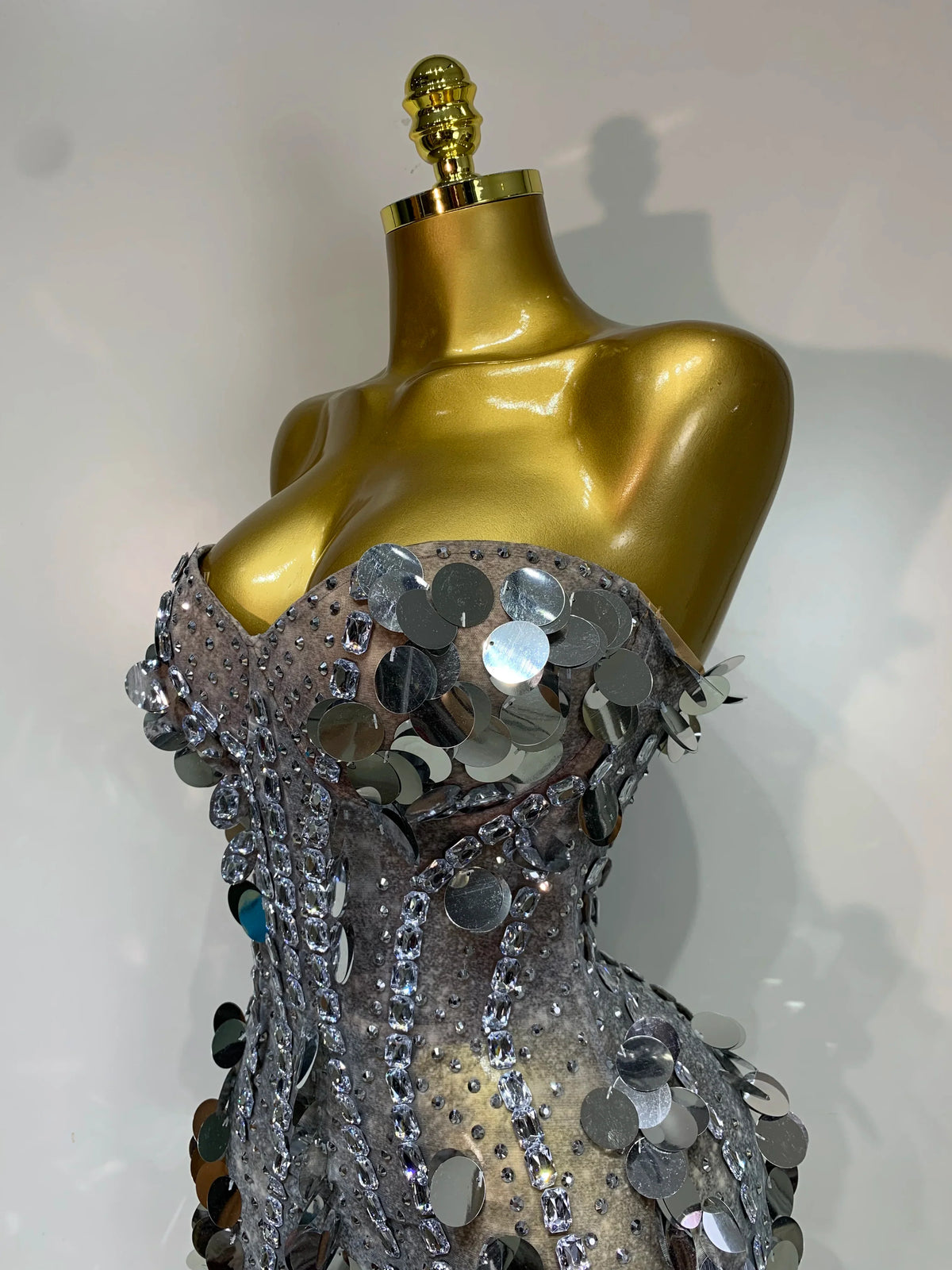 Silver Rhinestone Sequins Mini Dress