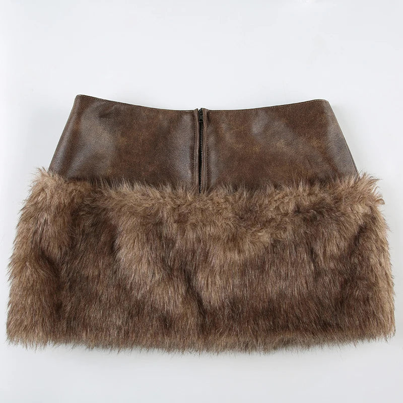 Vintage Leather Furry Mini Skirt