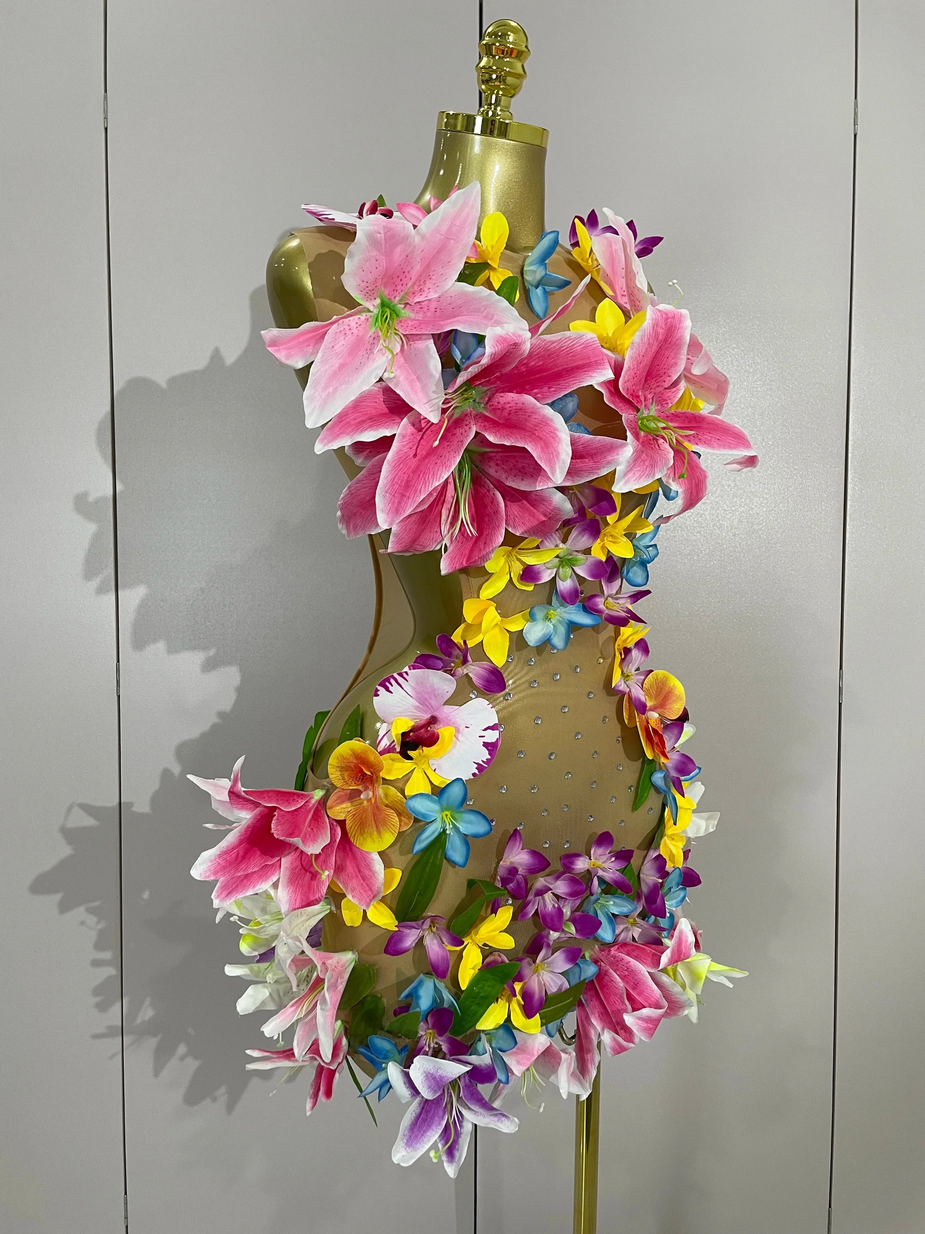 Flowers Mesh Mini Dress