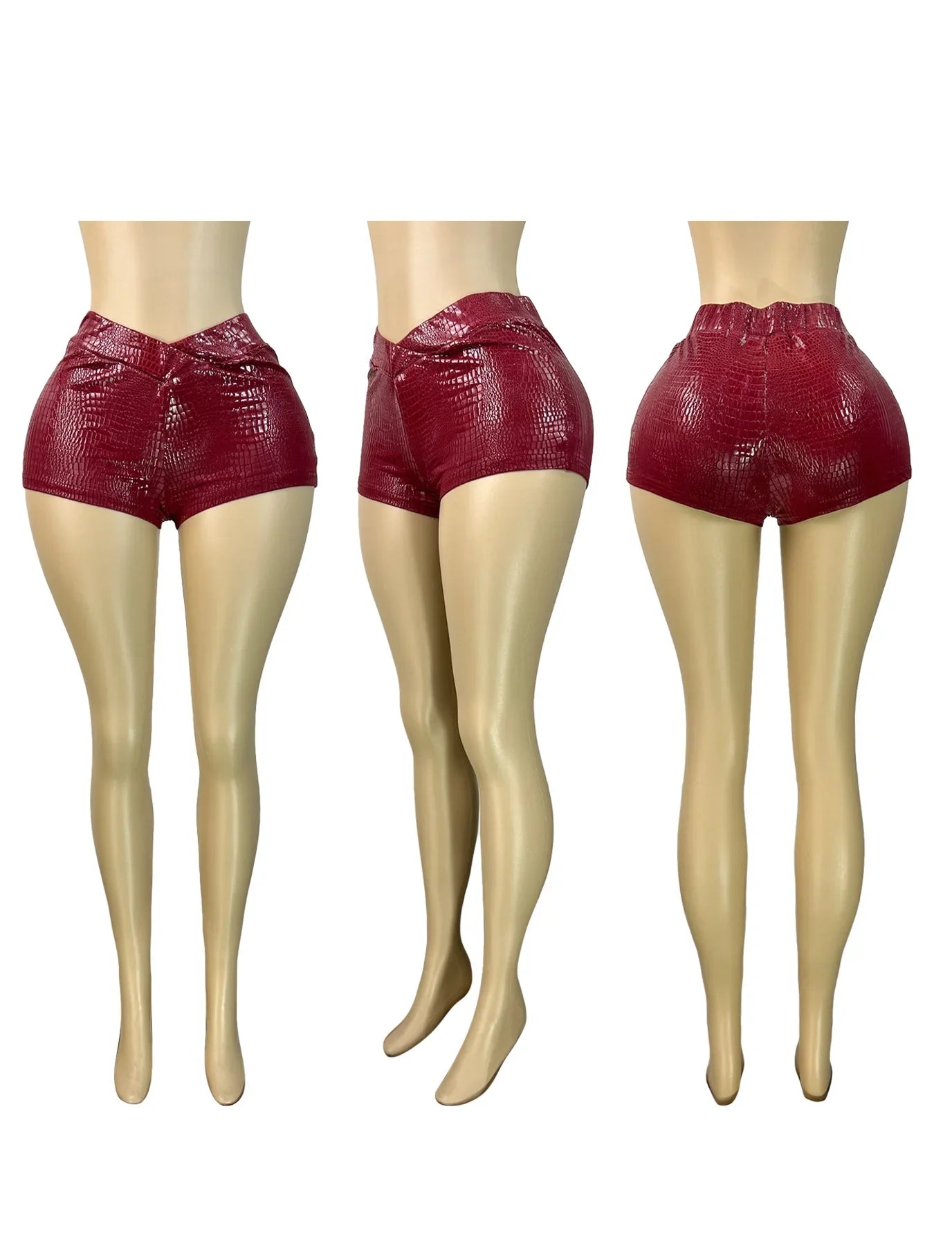 Leather Capri Pants Set Wine Red Shorts