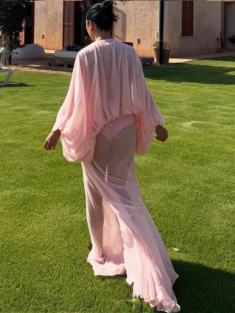 Pink Ruched Maxi Dress