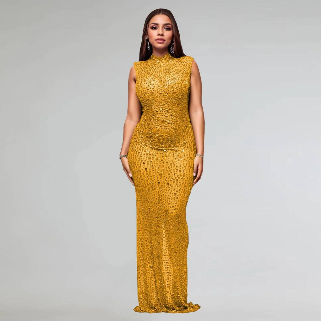Hot Rhinestone Bodycon Maxi Dress