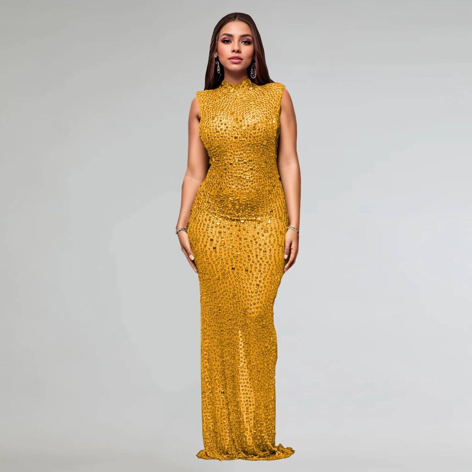Hot Rhinestone Bodycon Maxi Dress