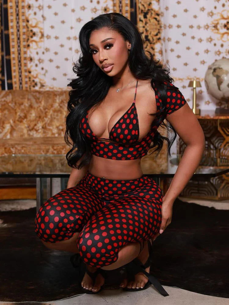Polka Dot Print Capris Set