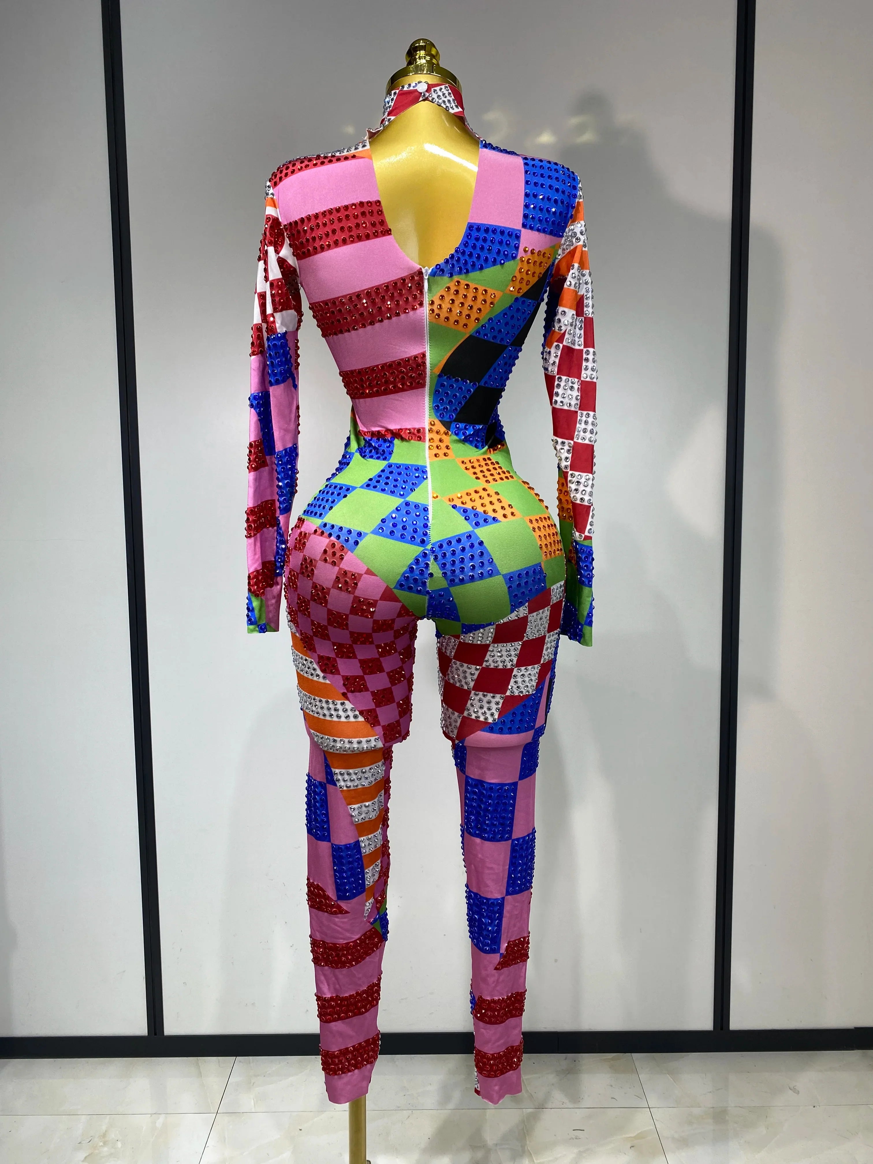 Colorful Print Rhinestone Jumpsuit