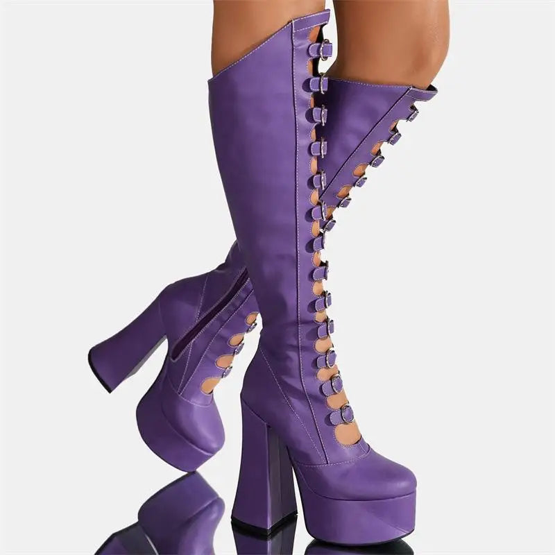 Buckle Up Platform Boots Lavender