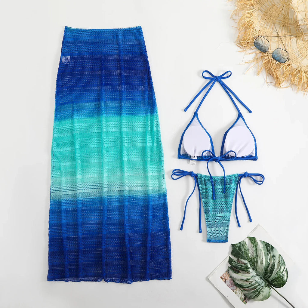 Gradient Mesh Skirt Bikini Set