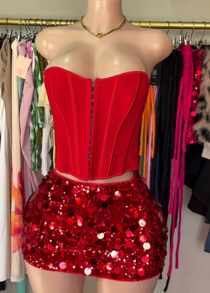 Corset Sequin Skirt Set