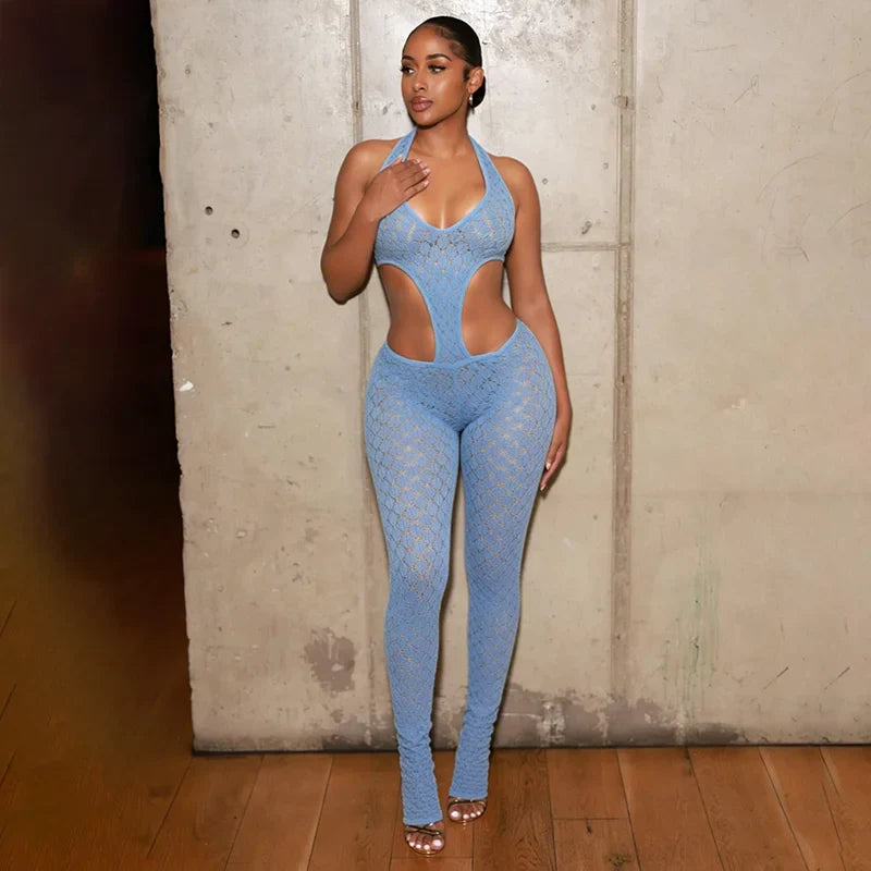 Hollow Out Lace Illusion Jumpsuit