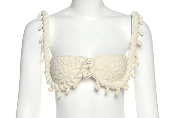 Tassel Mini Skirt & Knit Crochet Top Matched Top