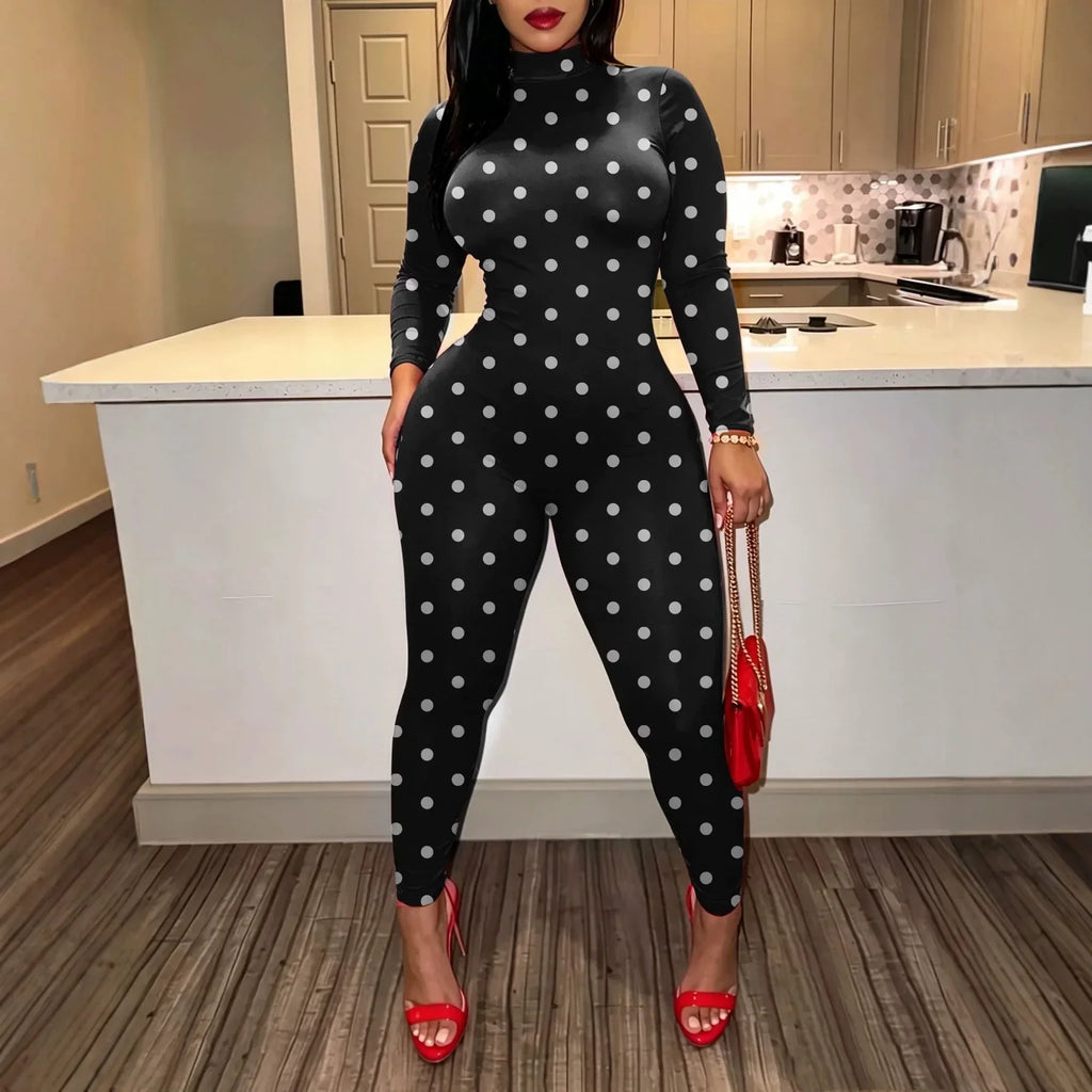 Retro Polka Dot Mock Neck Jumpsuit