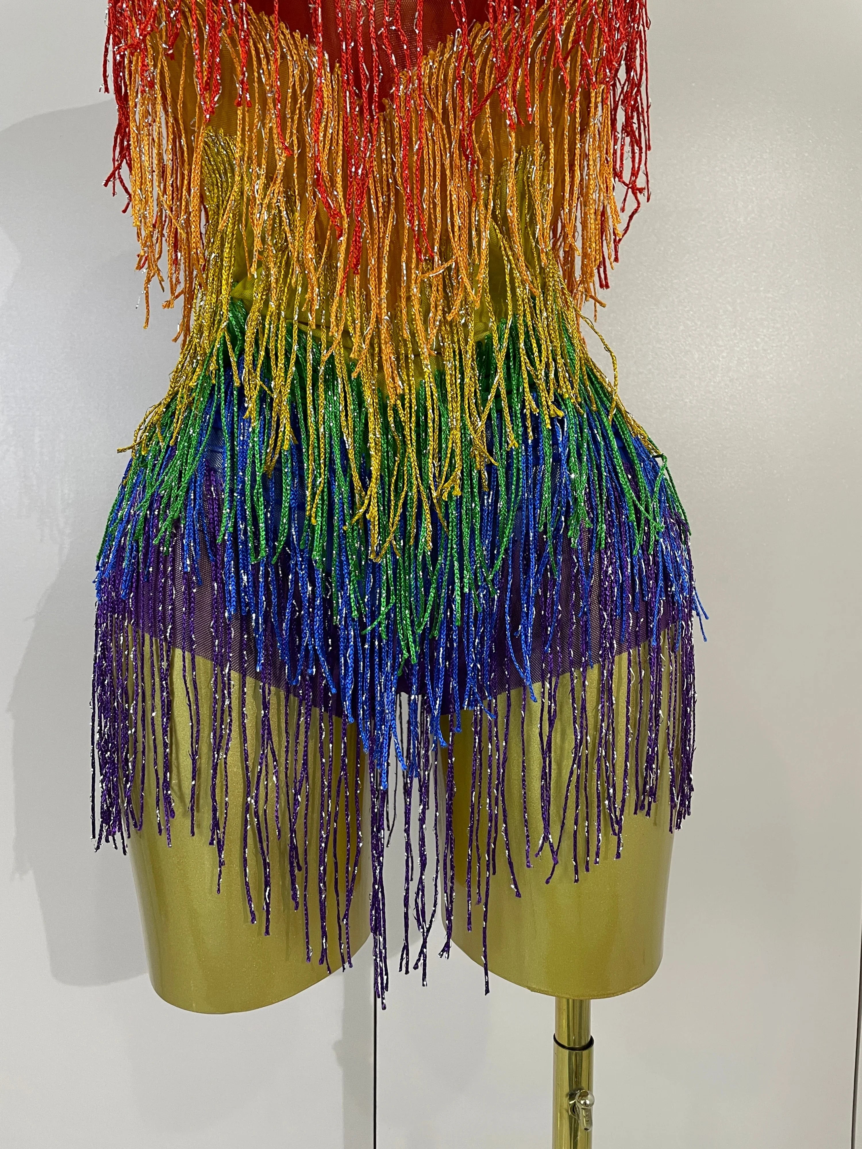 Rainbow Mesh Fringe Bodysuit