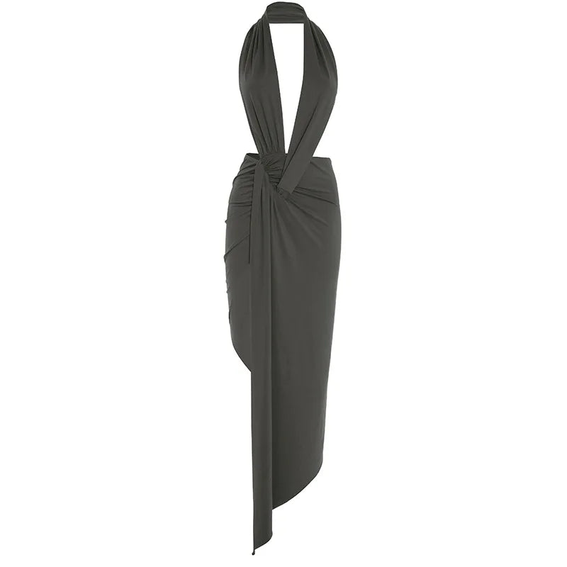 Lyla Ruched V-Neck Backless Dress