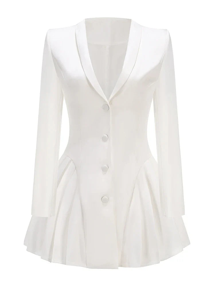 Lynn Pleated Blazer Dress WHITE