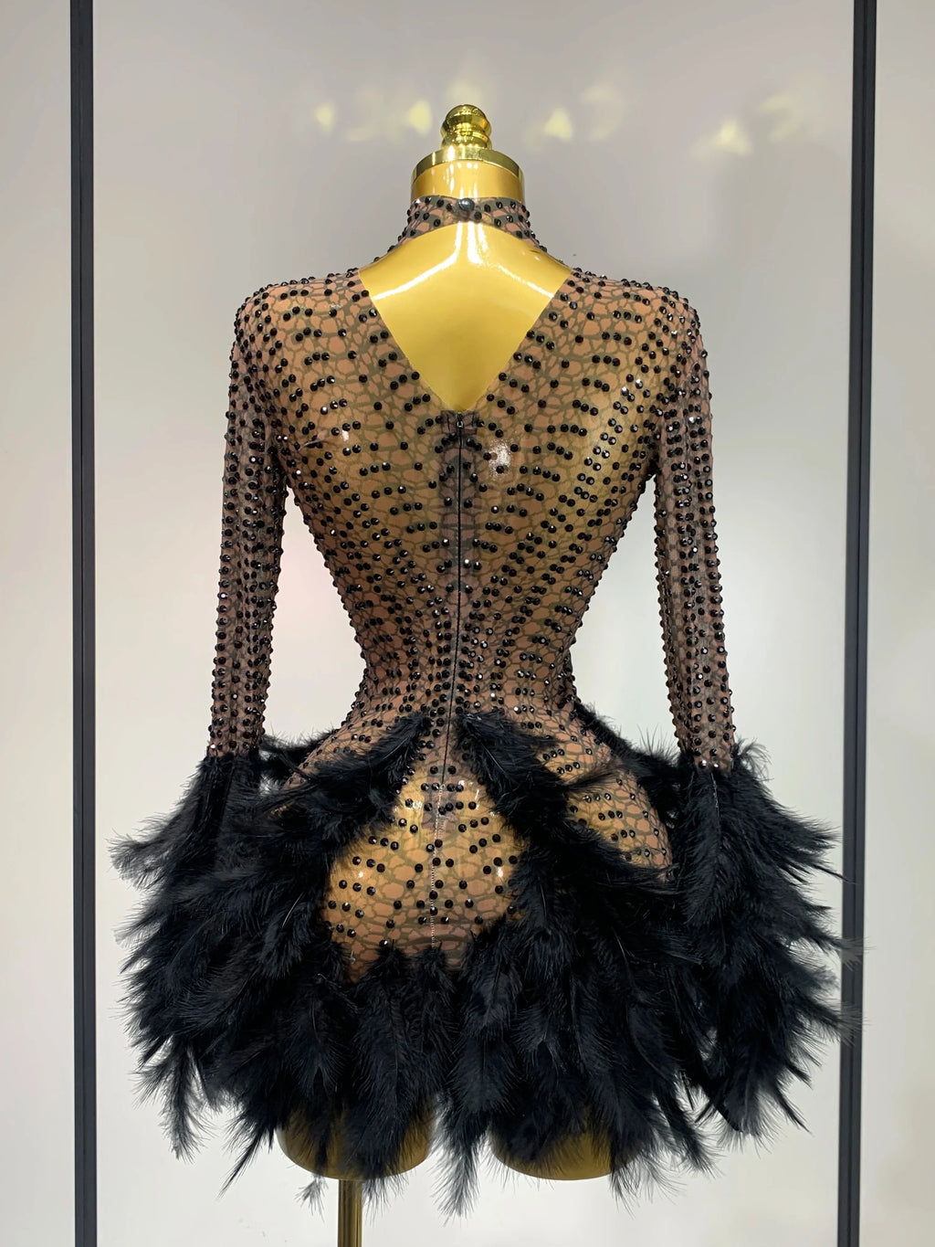 Abbi Mesh Feather Mini Dress