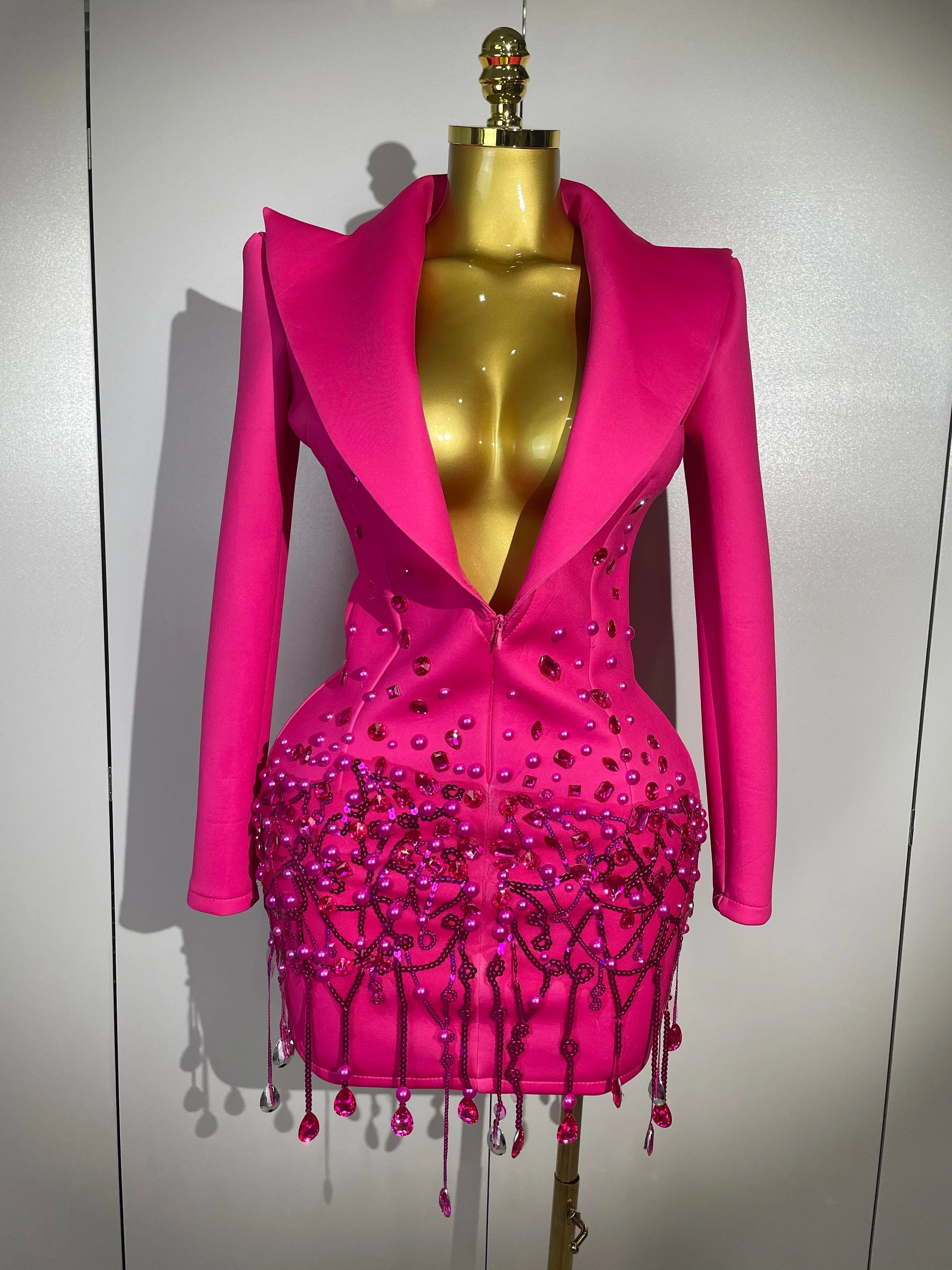 Pearls Blazer Mini Dress Rose Red