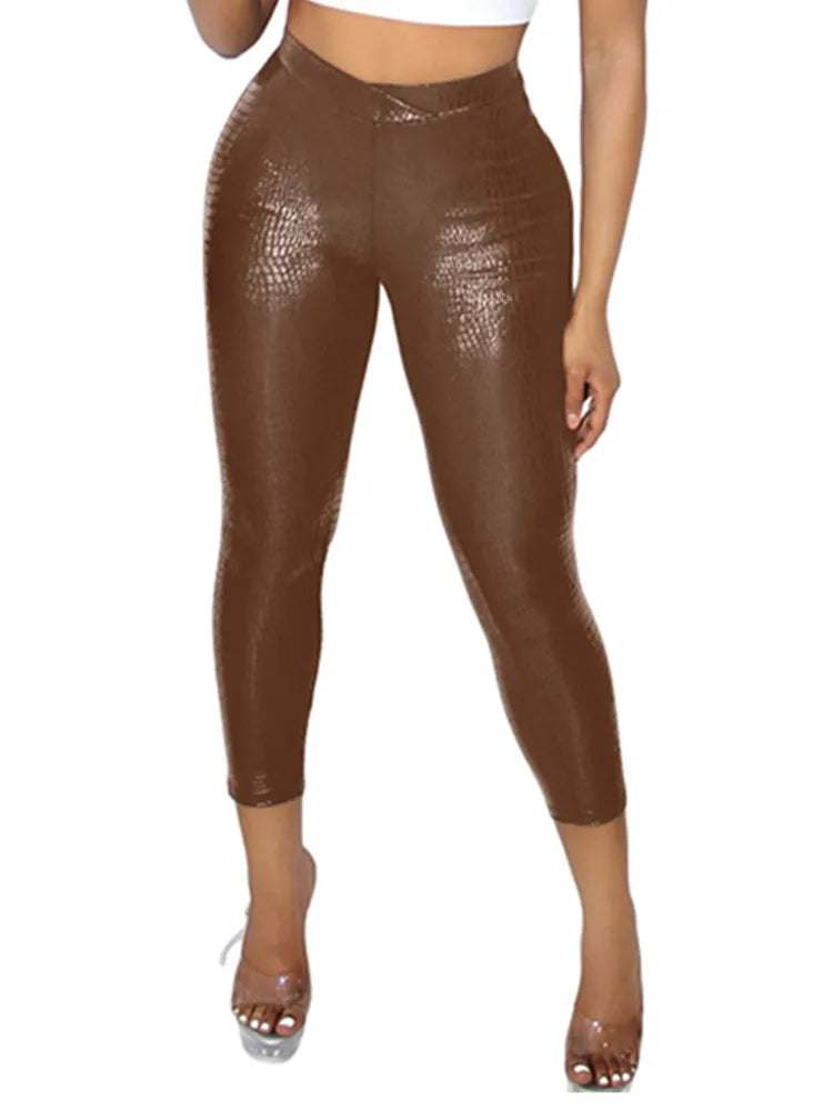Leather Capri Pants Set Brown Pants