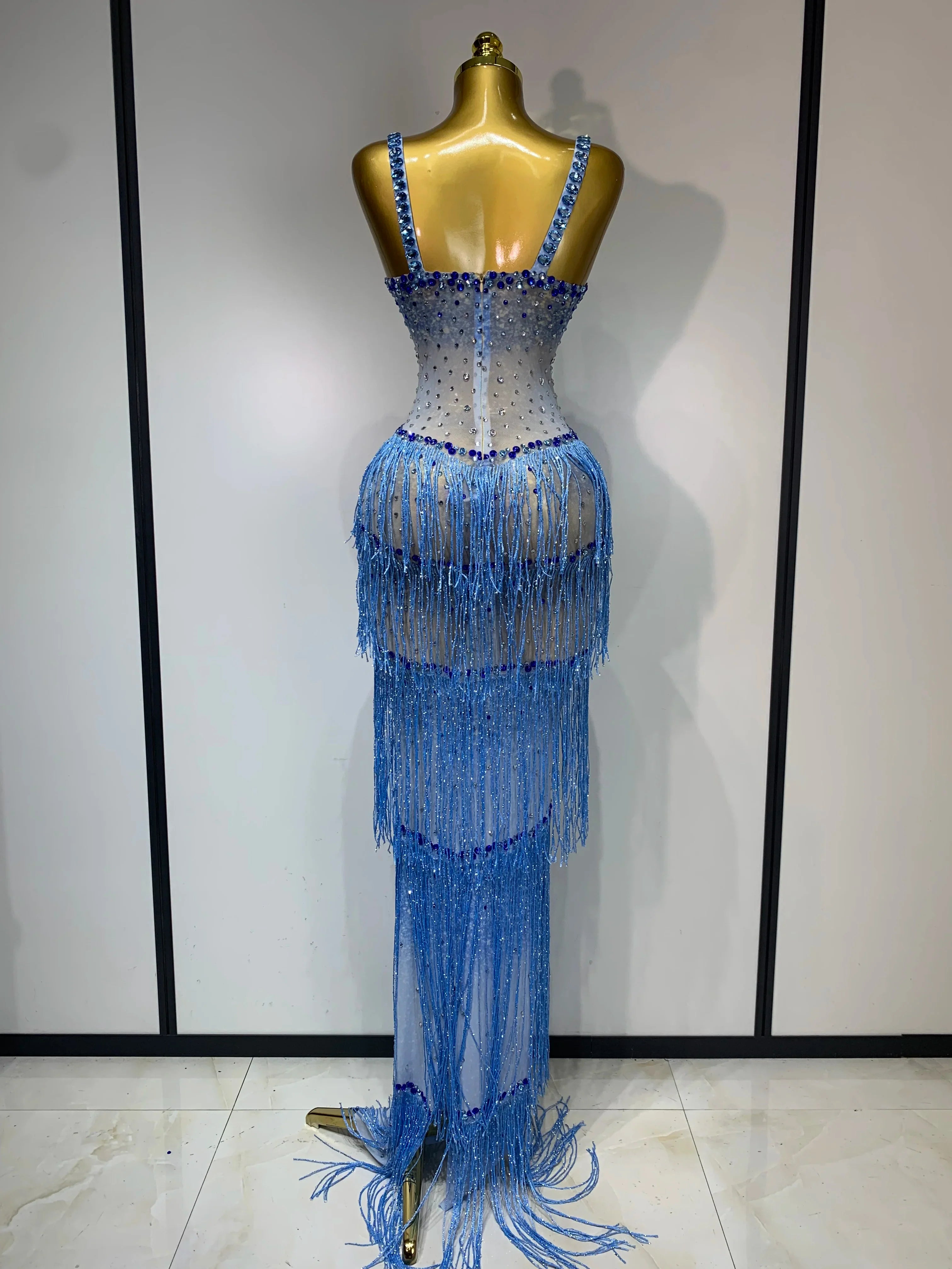 Charline Rhinestone Fringe Maxi Dress