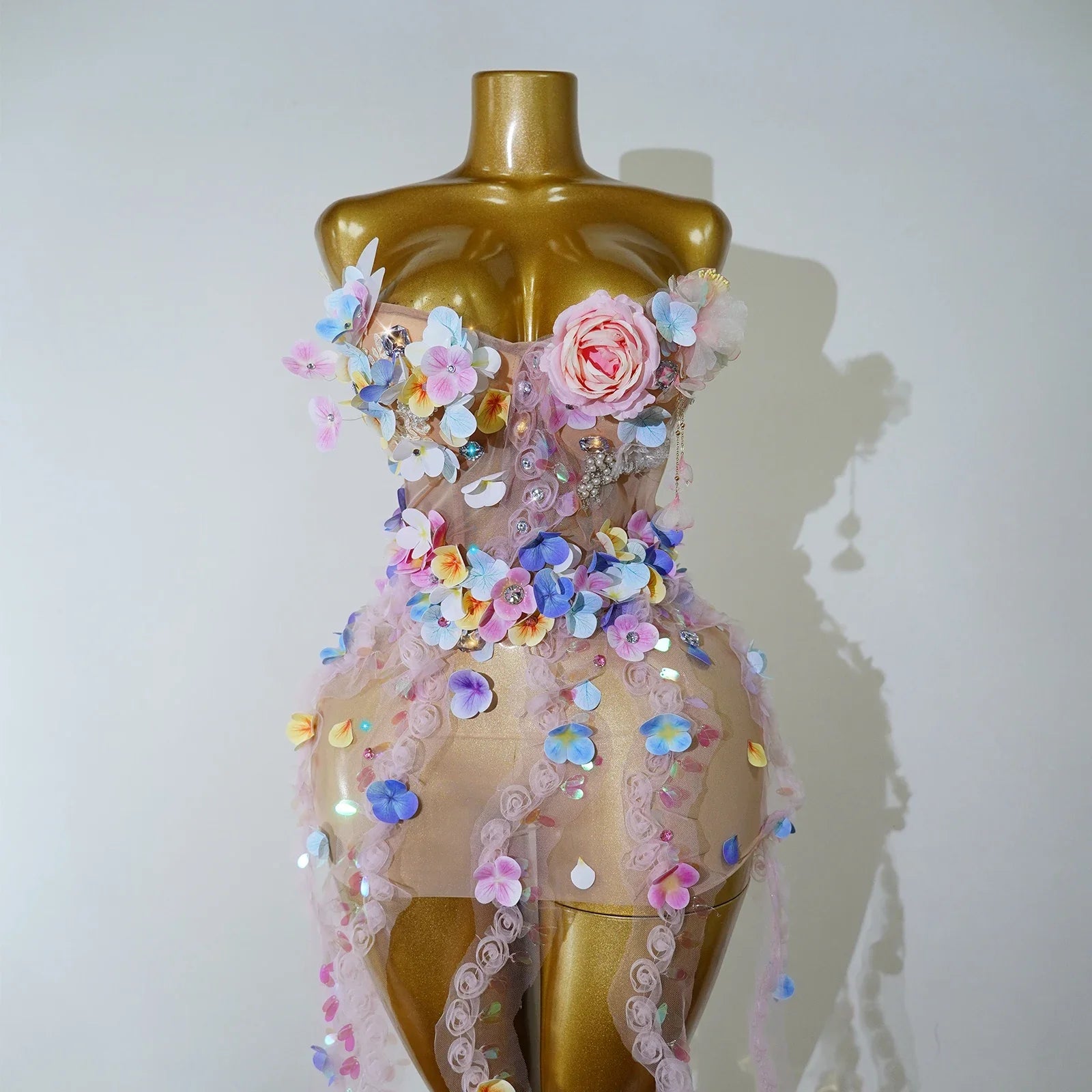 Floral Petal Mesh Mini Dress