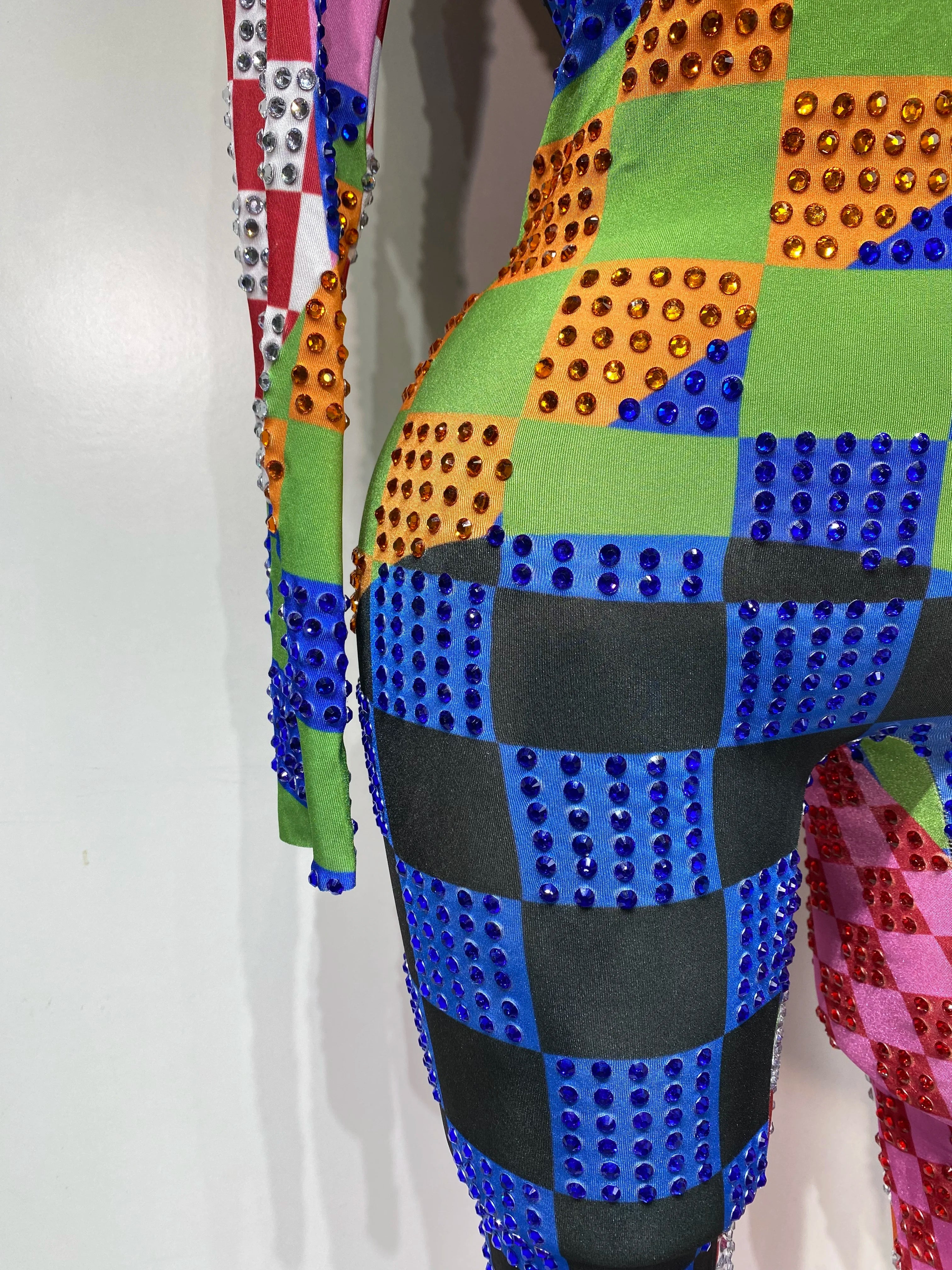 Colorful Print Rhinestone Jumpsuit