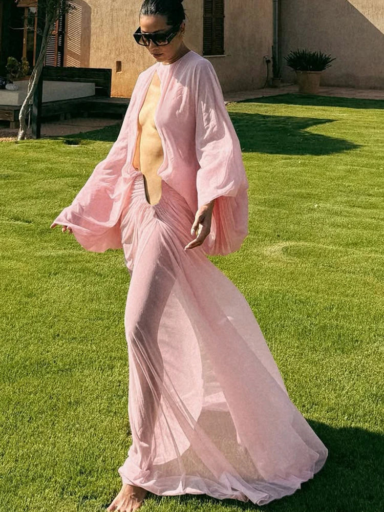 Pink Ruched Maxi Dress