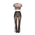 Loanda Sheer Mesh Flare Pants Set Apricot