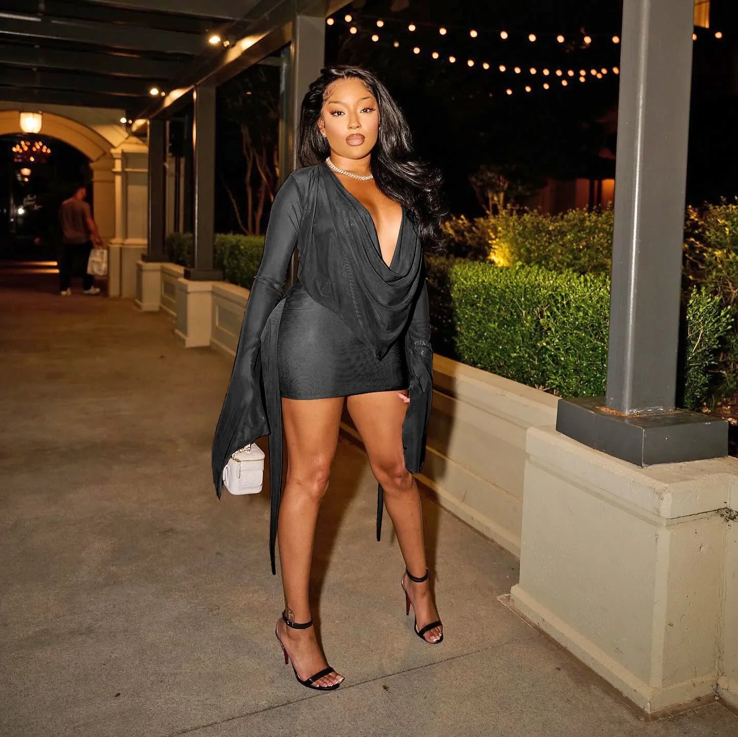 Draped Vacation Mini Dress Black