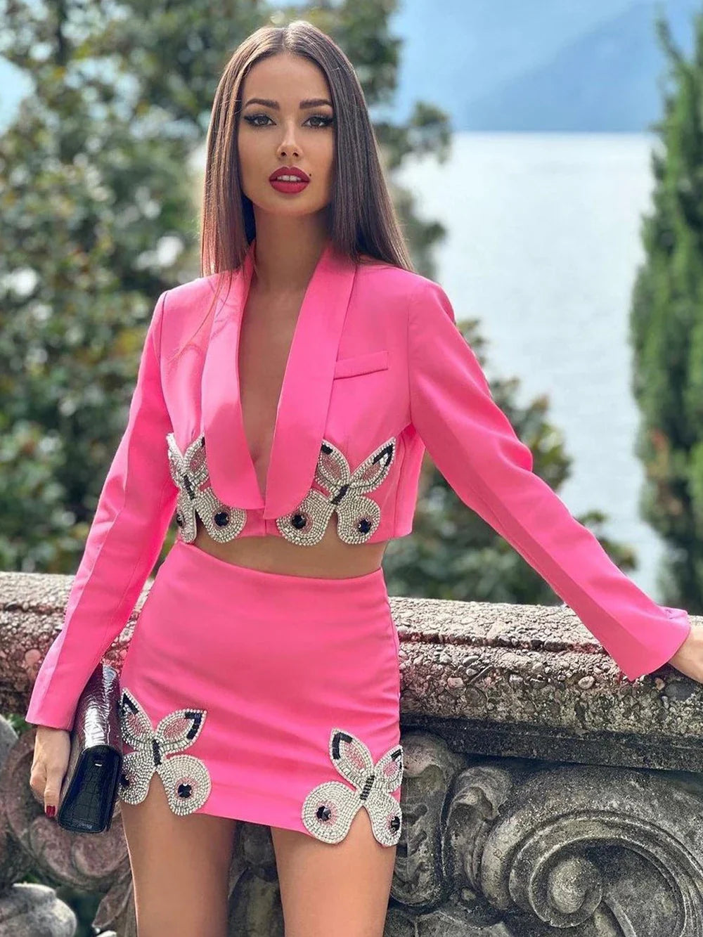 Kyra Blazer Skirt Set Pink