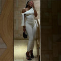 Elegant Bow One Shoulder Set White