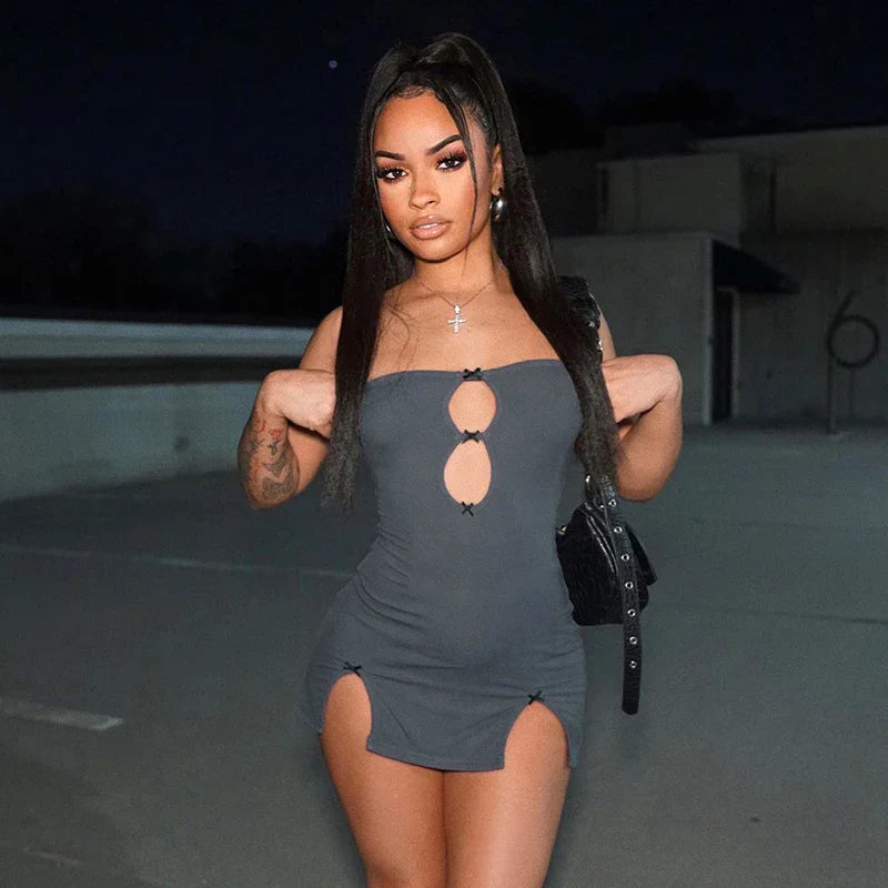 Strapless Hollow Out Mini Dress Blue