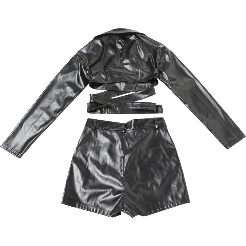 Black Leather Short Set