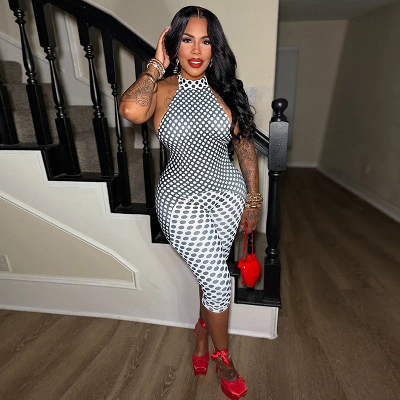 Backless Optical Polka Dot Romper