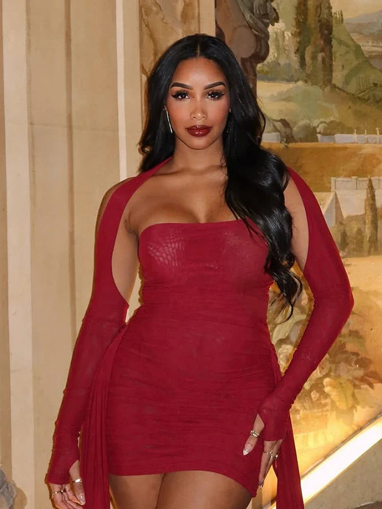 Monika Ruched Mini Dress Red