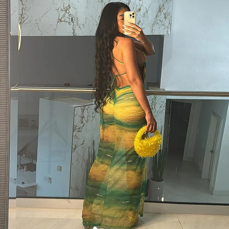 Gradient Backless Split Dress