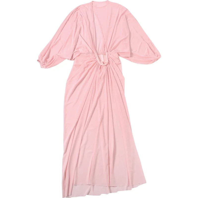 Pink Ruched Maxi Dress