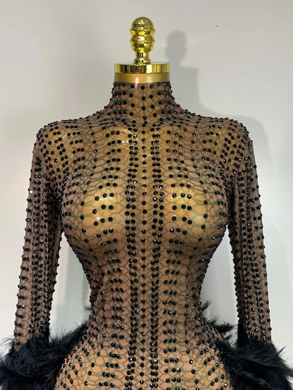 Abbi Mesh Feather Mini Dress