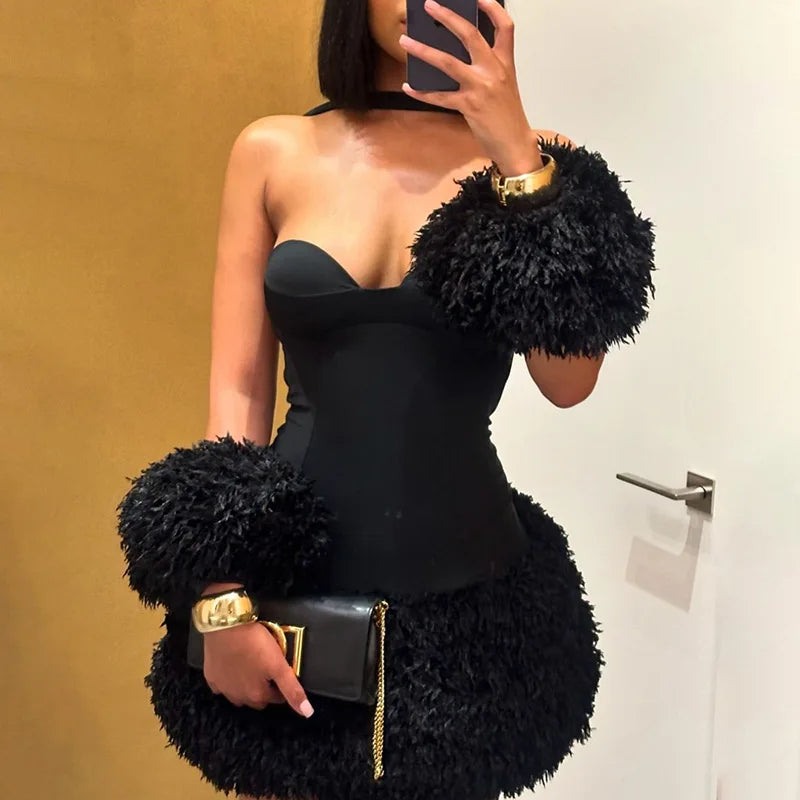 Fluff Cutout Mini Dress