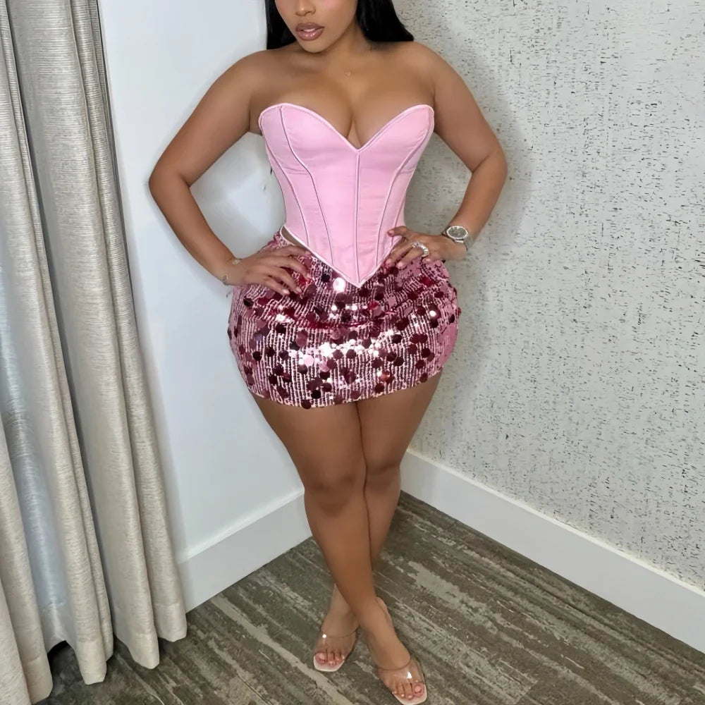 Corset Sequin Skirt Set