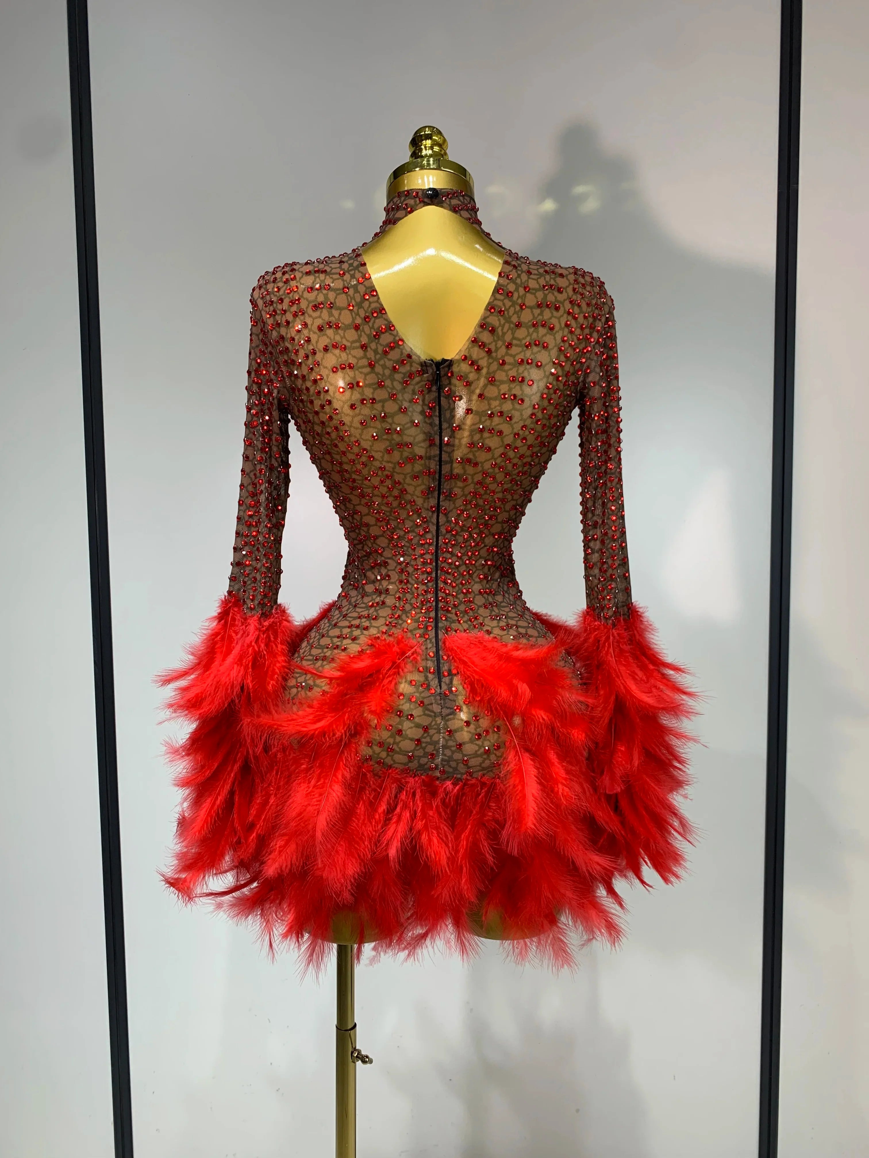 Abbi Mesh Feather Mini Dress