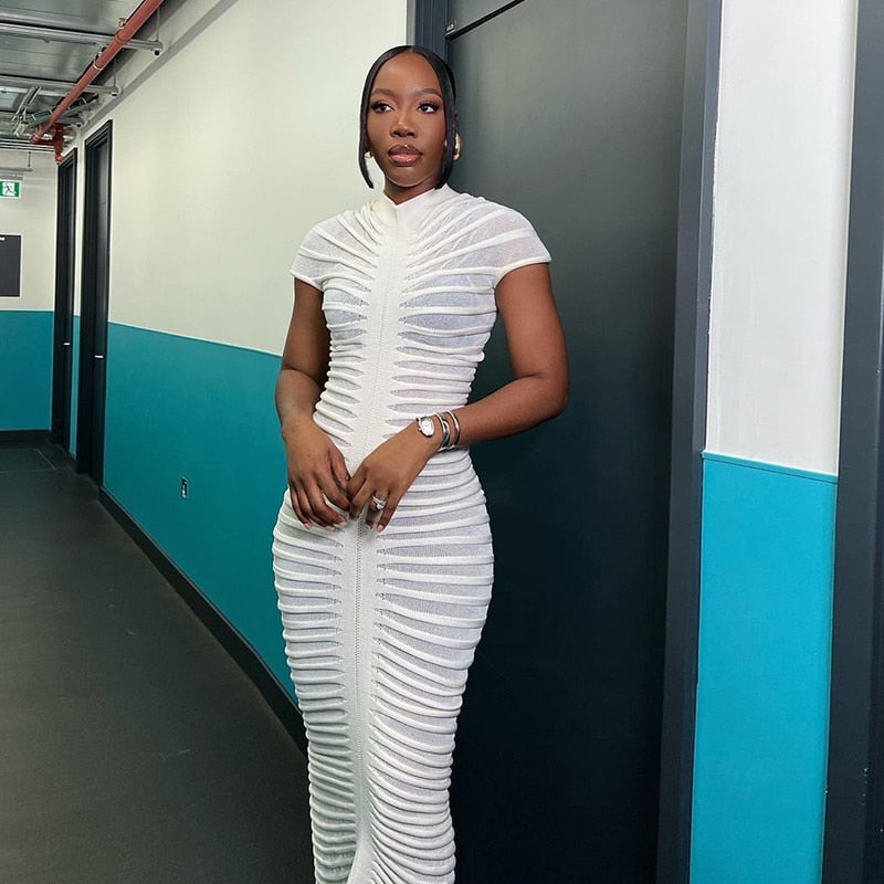 Elegant Knitted See Through Dress White
