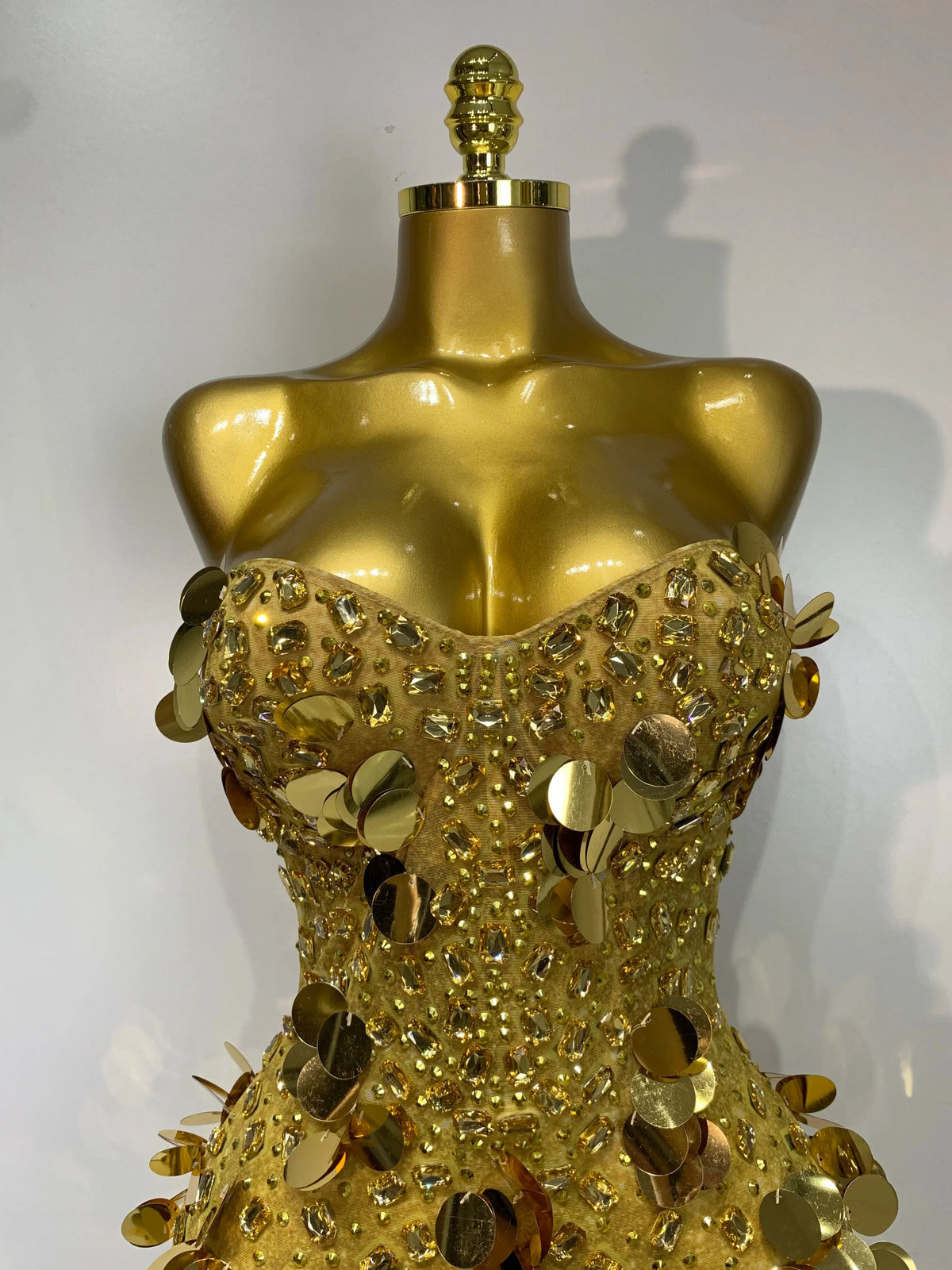 Gold Rhinestone Sequins Mini Dress