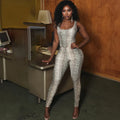 Snake Print Sleeveless Bodysuit Set Gray