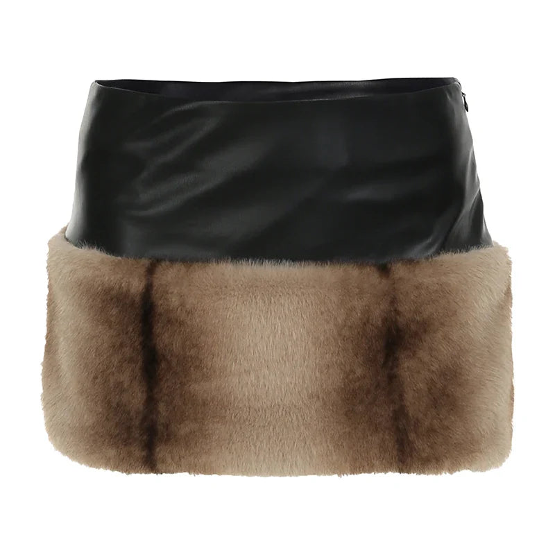 Tie Dye Furry Leather Mini Skirt black