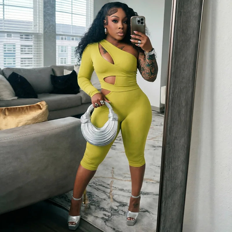 One Shoulder Cutout Capri Jumpsuit