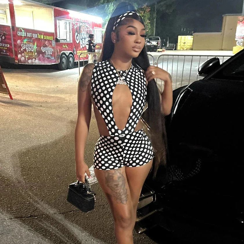 Polka Dot Cutout Romper