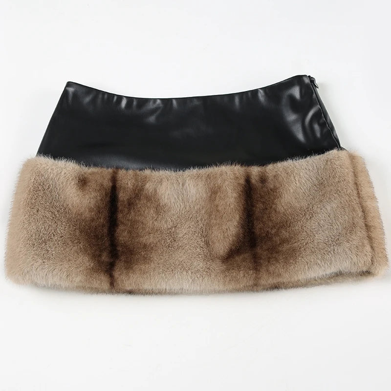 Tie Dye Furry Leather Mini Skirt
