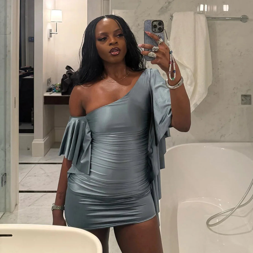 One Shoulder Ruffle Mini Dress